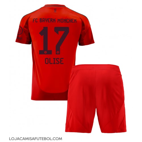 Camisa de Futebol Bayern Munich Michael Olise #17 Equipamento Principal Infantil 2024-25 Manga Curta (+ Calças curtas)